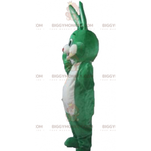 Traje de mascote BIGGYMONKEY™ coelho verde e branco sorridente