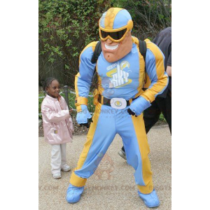 Traje de mascota BIGGYMONKEY™ Traje azul y amarillo Superhéroe