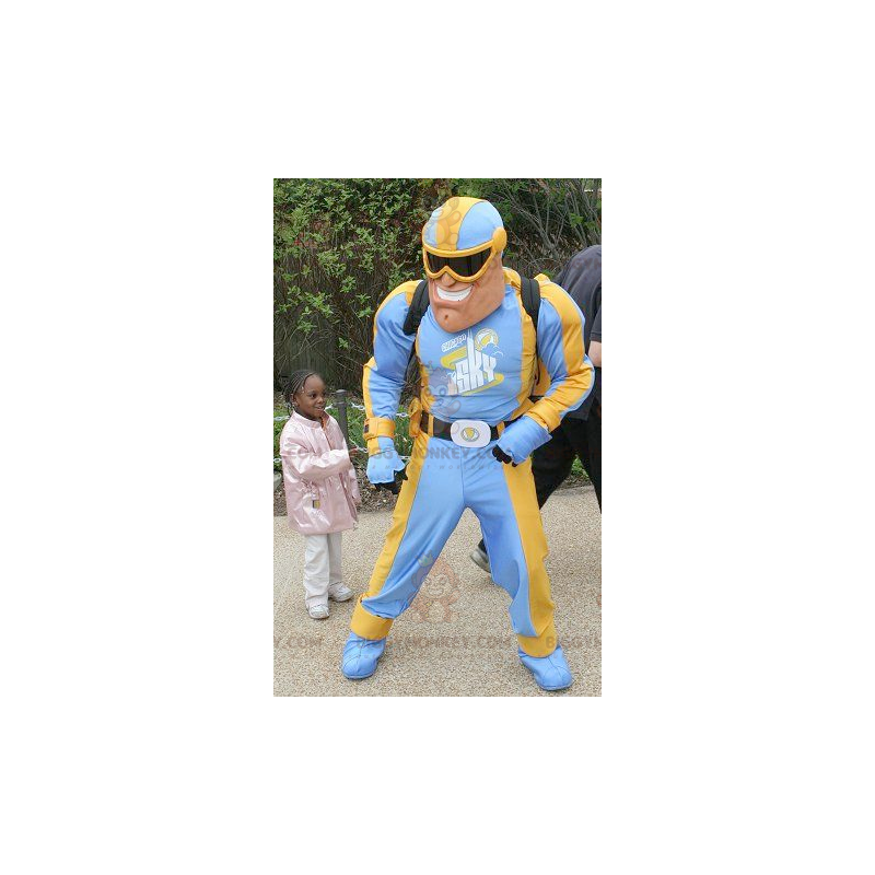 BIGGYMONKEY™ Maskottchenkostüm Superheld in Blau und Gelb -