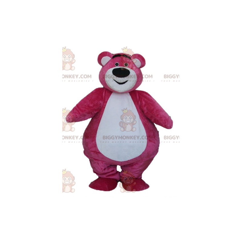 BIGGYMONKEY™ Traje de mascote de urso rosa e branco grande e