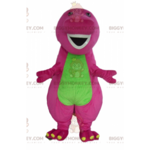 Funny Plump Giant Pink And Green Dinosaur BIGGYMONKEY™ Mascot