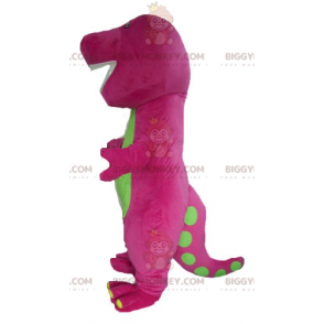 Funny Plump Giant Pink And Green Dinosaur BIGGYMONKEY™ Mascot