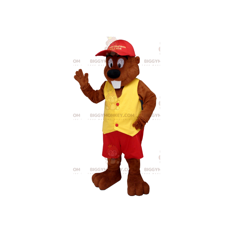 Disfraz de mascota de castor BIGGYMONKEY™ vestido de rojo y