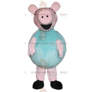 Disfraz de mascota de cerdo rosa y verde regordete grande y