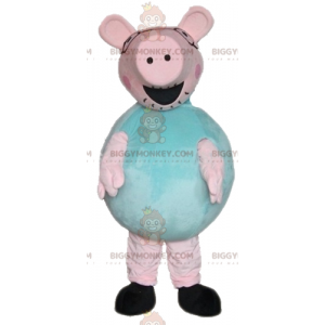 Traje de mascote de porco rosa e verde grande e engraçado