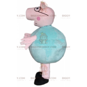 Traje de mascote de porco rosa e verde grande e engraçado