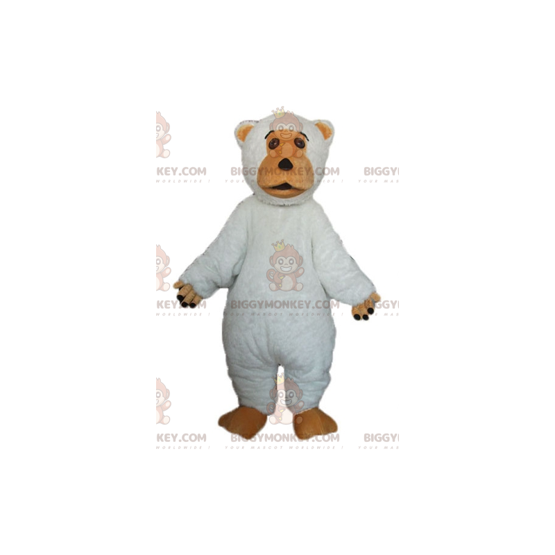 Traje de mascote de urso branco e marrom bonito e gordo