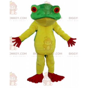 Costume de mascotte BIGGYMONKEY™ de grenouille jaune rouge et