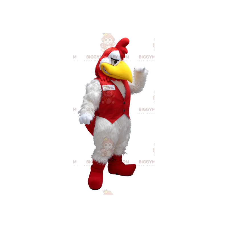 Traje de mascote BIGGYMONKEY™ Galo Branco e Vermelho –