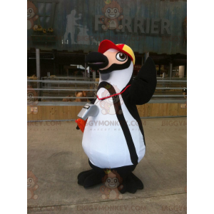 Black and White Penguin BIGGYMONKEY™ Mascot Costume with Cap -