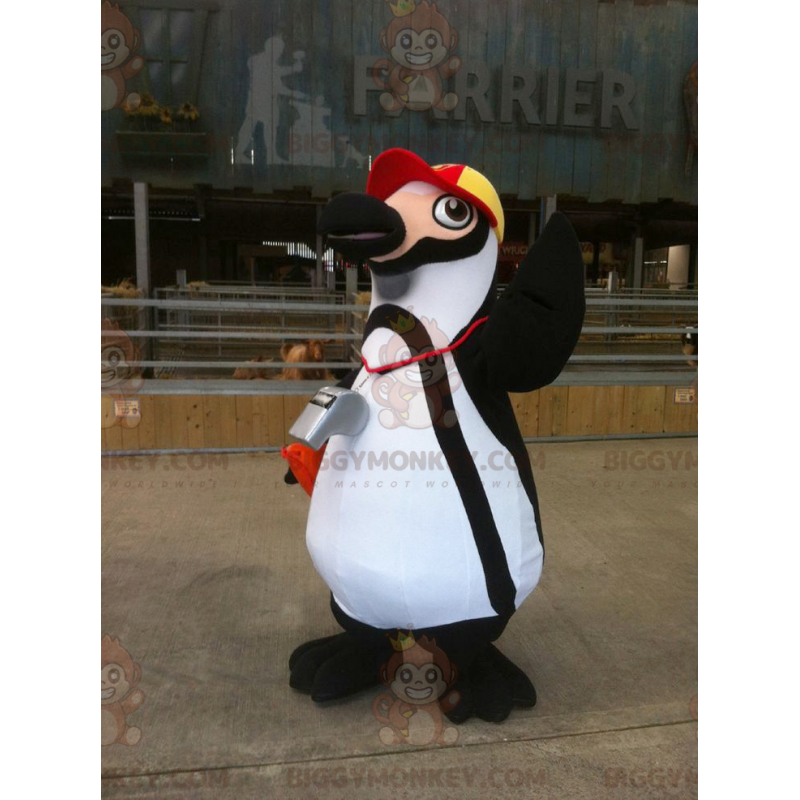 Μαύρο και άσπρο πιγκουίνος BIGGYMONKEY™ μασκότ στολή με καπάκι
