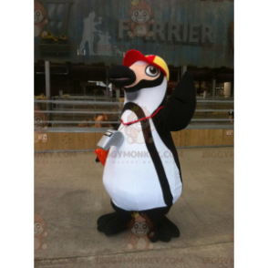 Černobílý kostým tučňáka BIGGYMONKEY™ maskota s čepicí –