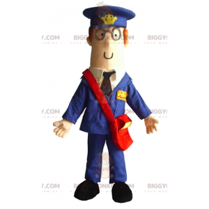BIGGYMONKEY™ mascottekostuum van postbode gekleed in blauw