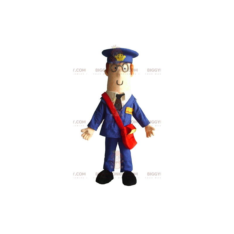BIGGYMONKEY™ maskotkostume af postmand klædt i blå uniform -