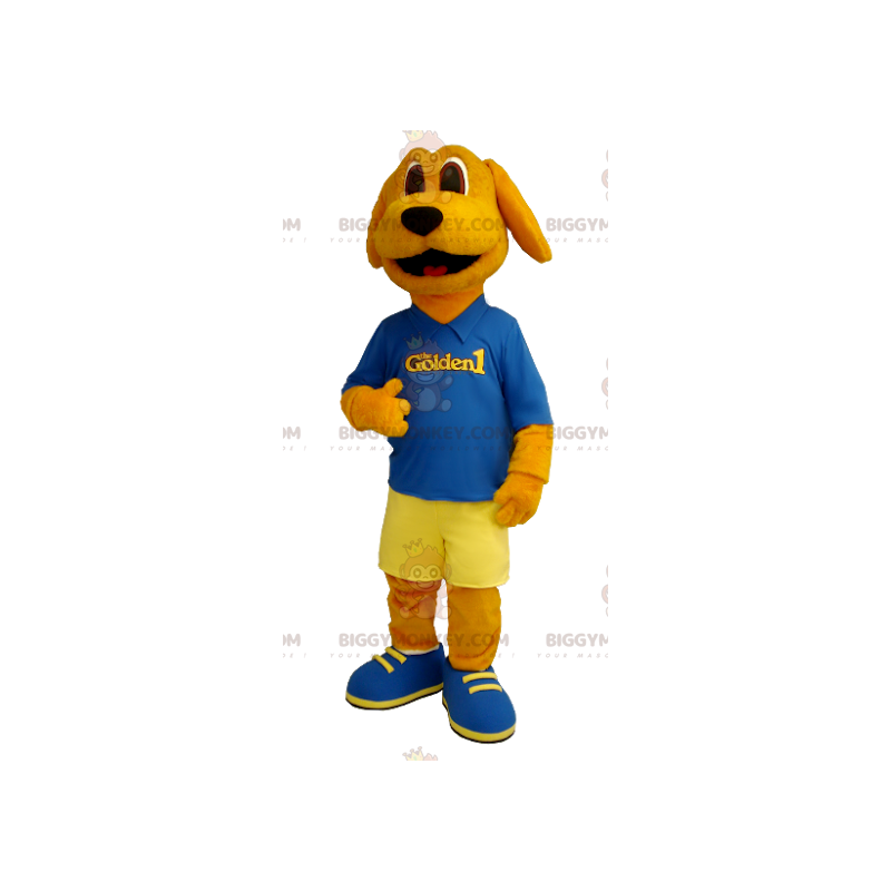 Costume da mascotte BIGGYMONKEY™ cane arancione vestito di blu
