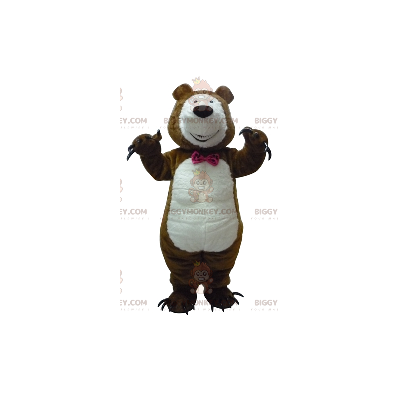 Traje de mascote de ursinho de pelúcia marrom e branco