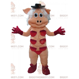 BIGGYMONKEY™ mascottekostuum roze slet met rood ondergoed -