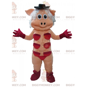 BIGGYMONKEY™ Maskotdräkt Rosa slampa med röda underkläder -