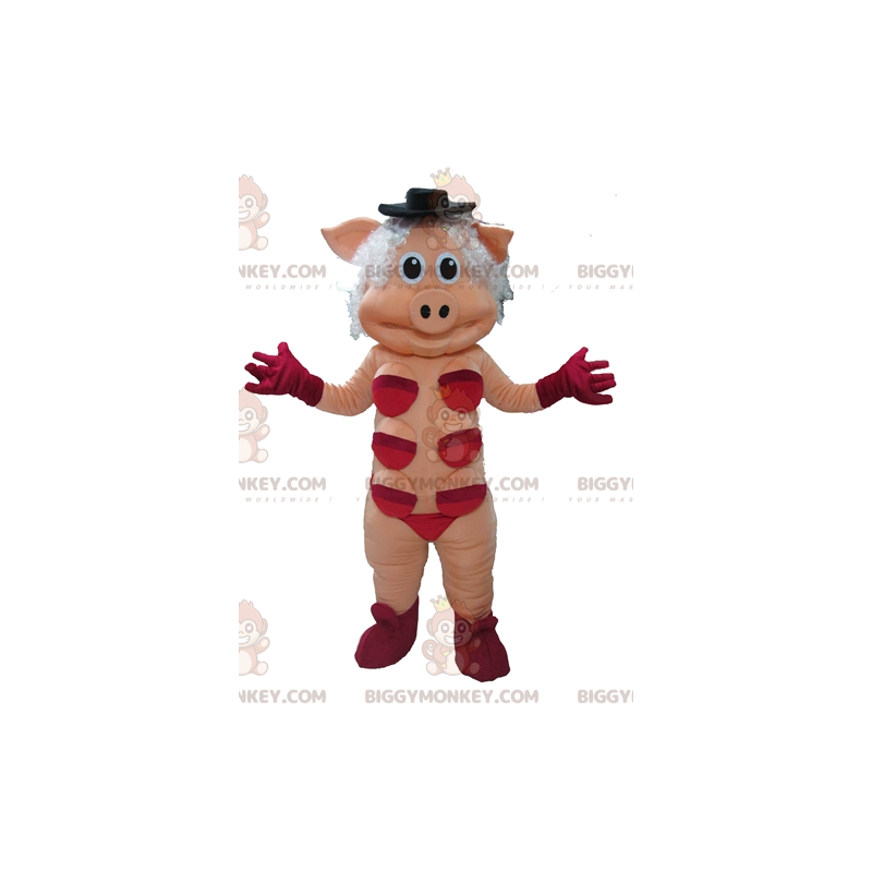 Costume de mascotte BIGGYMONKEY™ de cochonne rose avec des