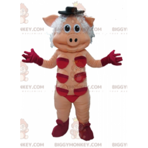 BIGGYMONKEY™ mascottekostuum roze slet met rood ondergoed -