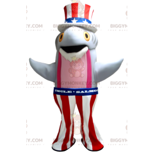 Traje de mascote BIGGYMONKEY™ de salmão cinza e rosa com