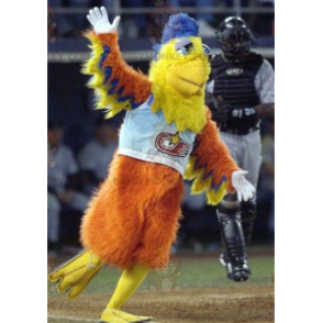 Costume de mascotte BIGGYMONKEY™ d'oiseau orange jaune et bleu