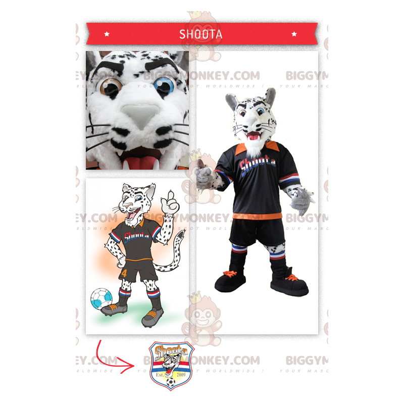 Costume da mascotte BIGGYMONKEY™ tigre bianca e nera con tuta