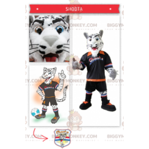 Costume da mascotte BIGGYMONKEY™ tigre bianca e nera con tuta