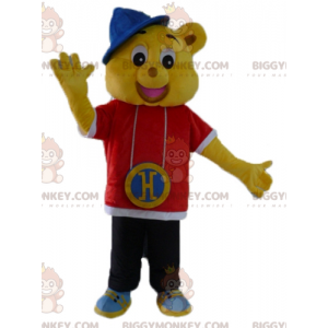 Gul björn BIGGYMONKEY™ maskotdräkt klädd i hiphop-rappdräkter -