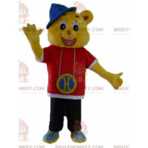 Costume de mascotte BIGGYMONKEY™ d'ours jaune habillé en tenue