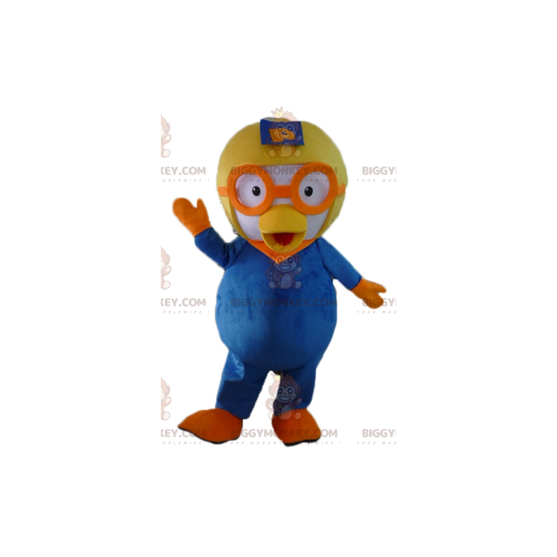 Blauw-witte BIGGYMONKEY™-mascottekostuum met vliegeniershelm -