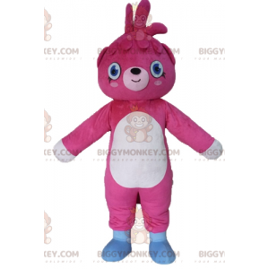 BIGGYMONKEY™ Gigantisch roze en wit teddybeer mascottekostuum -
