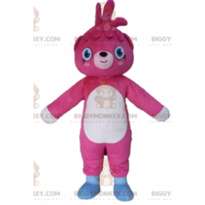 BIGGYMONKEY™ Gigantisch roze en wit teddybeer mascottekostuum -