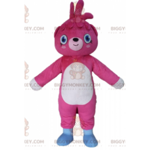 Traje de mascote de ursinho de pelúcia gigante rosa e branco