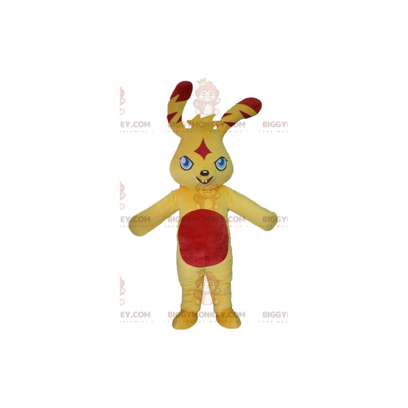 Costume de mascotte BIGGYMONKEY™ de lapin jaune et rouge coloré