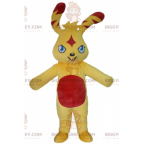 Costume de mascotte BIGGYMONKEY™ de lapin jaune et rouge coloré