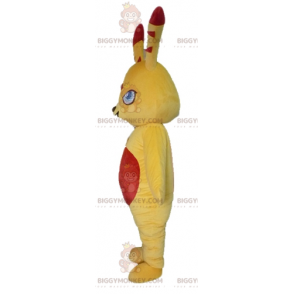 Costume de mascotte BIGGYMONKEY™ de lapin jaune et rouge coloré