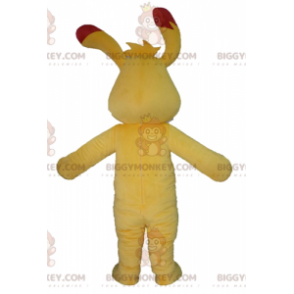 Costume de mascotte BIGGYMONKEY™ de lapin jaune et rouge coloré