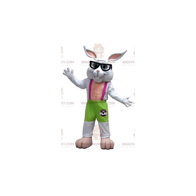 Green and Pink White Rabbit BIGGYMONKEY™ Mascot Costume with