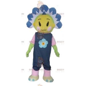 Costume de mascotte BIGGYMONKEY™ de jolie fleur jaune et bleue