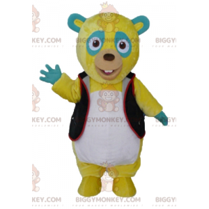 BIGGYMONKEY™ Maskottchen-Kostüm Gelbgrüner und weißer Teddy mit