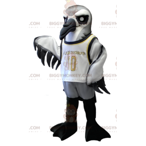 Costume de mascotte BIGGYMONKEY™ d'oiseau marin gris blanc et