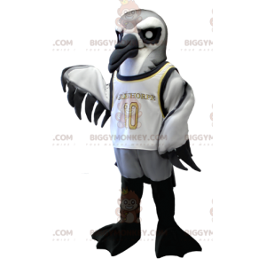 Traje de mascote BIGGYMONKEY™ Seabird cinza branco e preto –