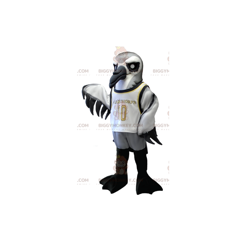 Costume de mascotte BIGGYMONKEY™ d'oiseau marin gris blanc et