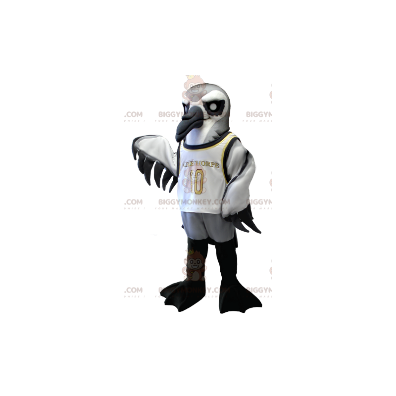 Traje de mascote BIGGYMONKEY™ Seabird cinza branco e preto –