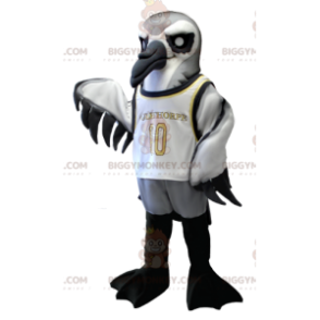 Traje de mascote BIGGYMONKEY™ Seabird cinza branco e preto –