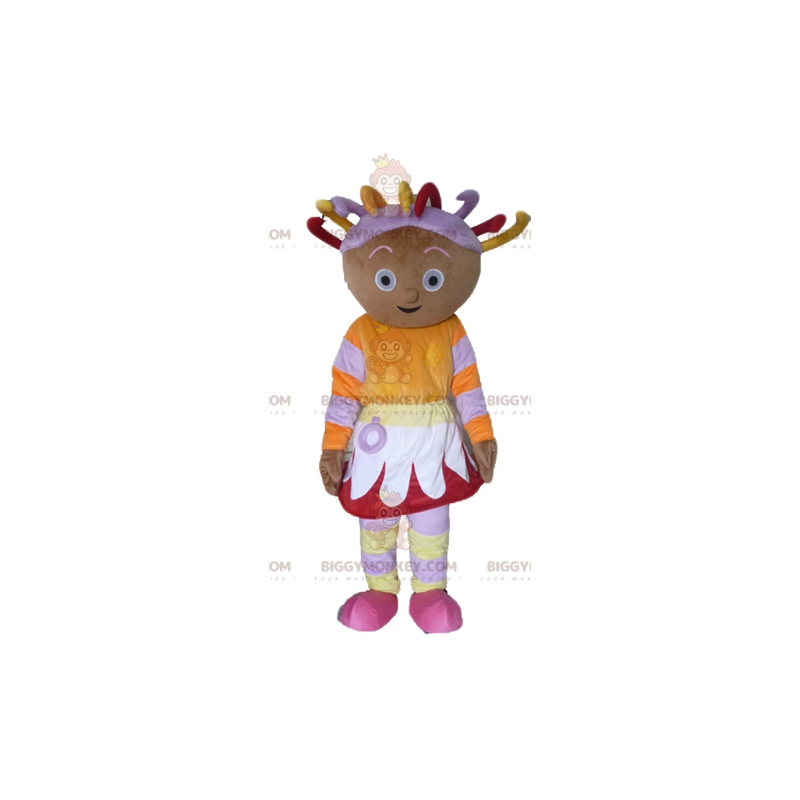 Traje de mascote BIGGYMONKEY™ de menina africana em roupa