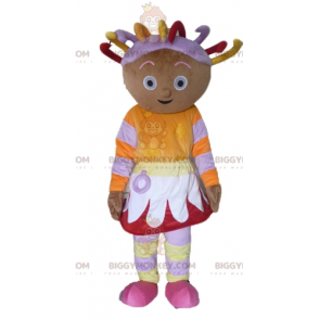 Traje de mascote BIGGYMONKEY™ de menina africana em roupa