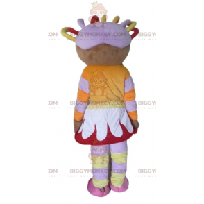 Kostým BIGGYMONKEY™ maskota africké dívky v barevném oblečení s