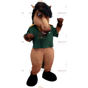 Costume mascotte BIGGYMONKEY™ cavallo marrone e nero con polo